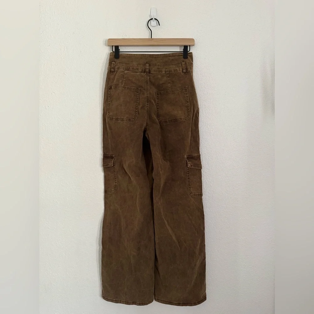CIDER High Rise Star Studded Wide Leg Cargo Trouser Pants Brown Size Small NEW